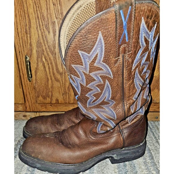 TWISTED X Mens 8.5D Cowboy Work Boots Steel Toe Leather Brown Slip Resistant main image 13